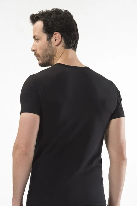 Pamuklu Ribana O Yaka Kısa Kollu T-Shirt Cacharel 1305 - Siyah