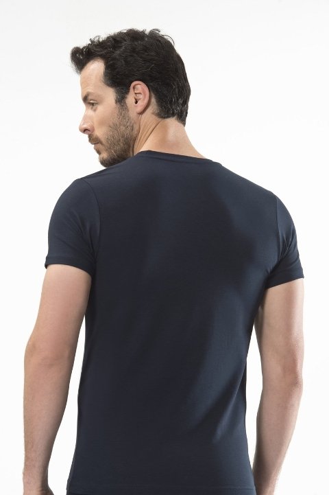 Pamuklu Ribana Kısa Kollu Atlet Cacharel 1307 - Lacivert