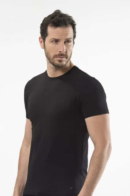 Pamuklu O Yaka Kısa Kollu T-shirt Cacharel 1307 - Siyah