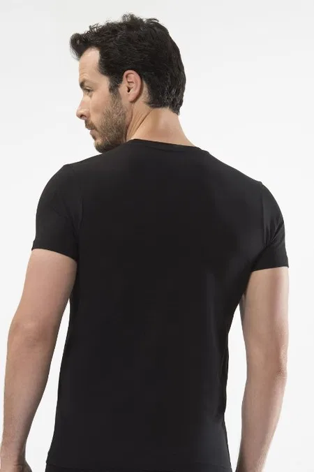 Pamuklu O Yaka Kısa Kollu T-shirt Cacharel 1307 - Siyah