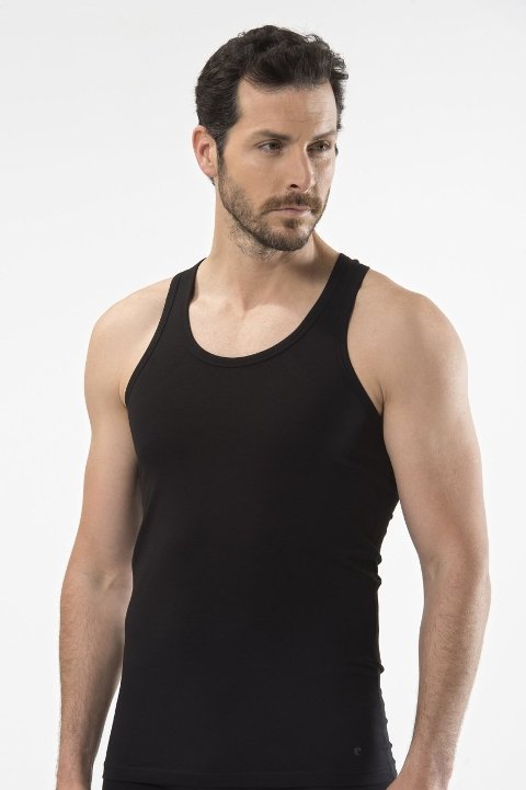 Pamuklu Ribana Kesim Siyah Erkek Atlet Cacharel 1302