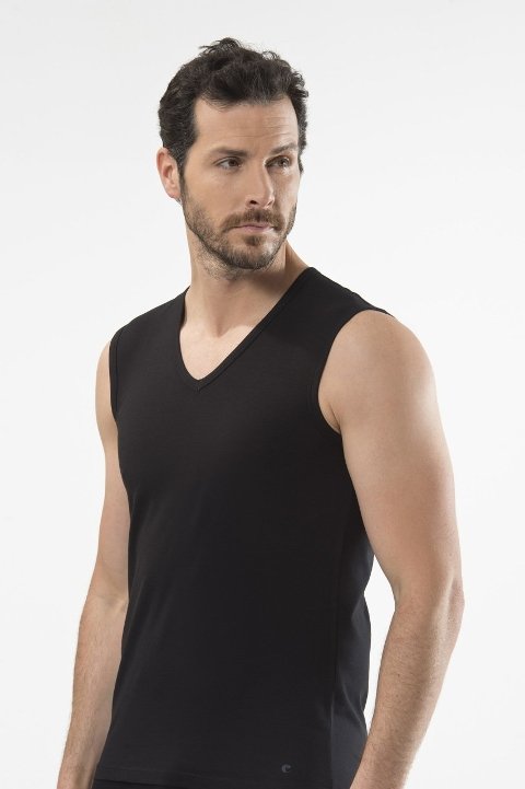 Pamuklu Elastan V Yaka Erkek Atlet Cacharel 1304 - Siyah