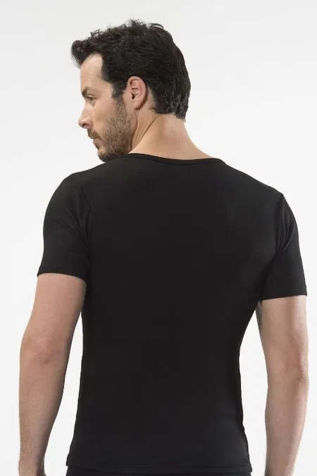 Termal Kısa Kol V Yaka Siyah T-Shirt Cacharel 1602 - Siyah