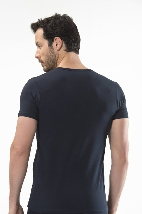 Pamuklu V Yaka Kısa Kollu Atlet Cacharel 1306 - Lacivert