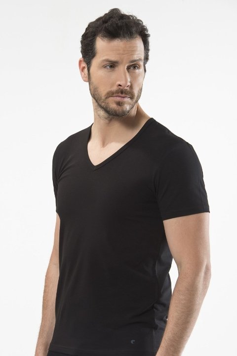 Pamuklu Ribana V Yaka Kısa Kollu Atlet Cacharel 1306