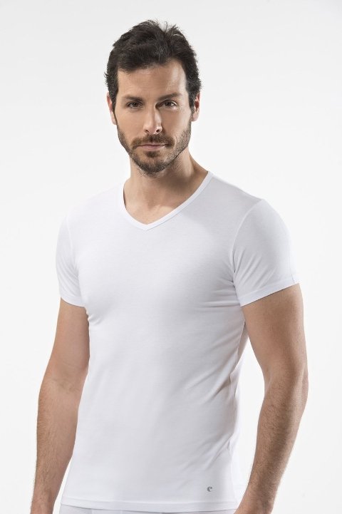 Pamuklu Ribana V Yaka Erkek Atlet Cacharel 1402 - Beyaz