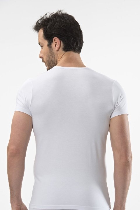 Pamuklu Ribana V Yaka Erkek Atlet Cacharel 1402 - Beyaz