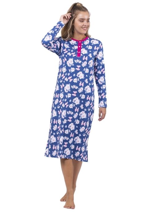 Çift Kaplan Çiçekli Pamuk Kadın Gecelik Çift Kaplan 7732