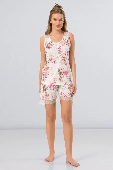 Çiçekli Şort Takım Kadın Pijama Takımı Türen 3266