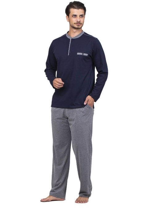 Çift Kaplan Pamuklu Düz Patlı Pijama Takımı Çift Kaplan 8735 - Görsel 2