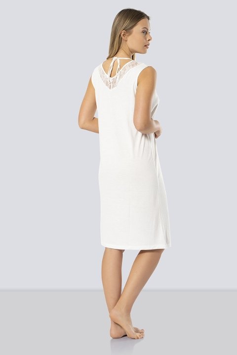 Dantelli V Yaka Kadın Gecelik Türen 3285 - Krem