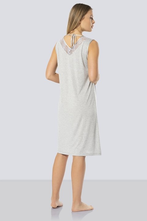 Dantelli V Yaka Kadın Gecelik Türen 3285 - Gri