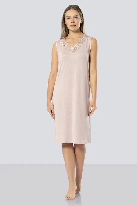 Dantelli V Yaka Gecelik Viskon Polyester Türen 3285 - Pudra
