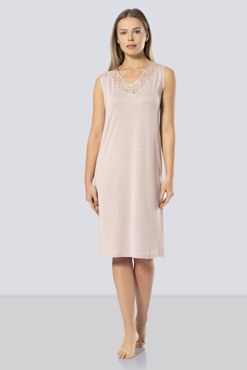 Dantelli V Yaka Gecelik Viskon Polyester Türen 3285