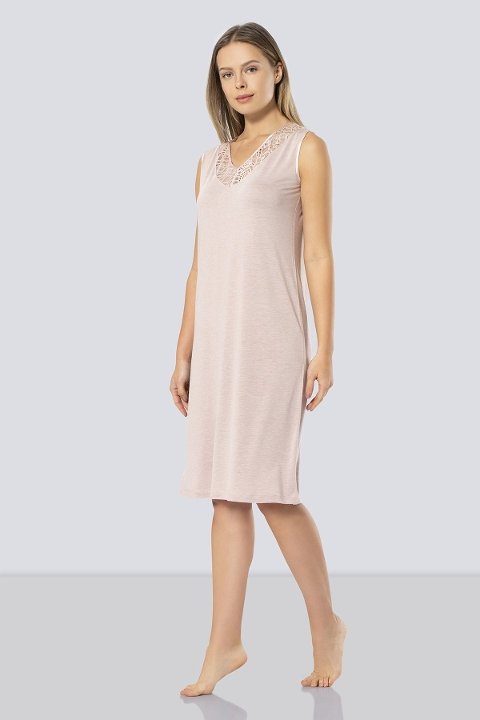 Dantelli V Yaka Gecelik Viskon Polyester Türen 3285 - 2