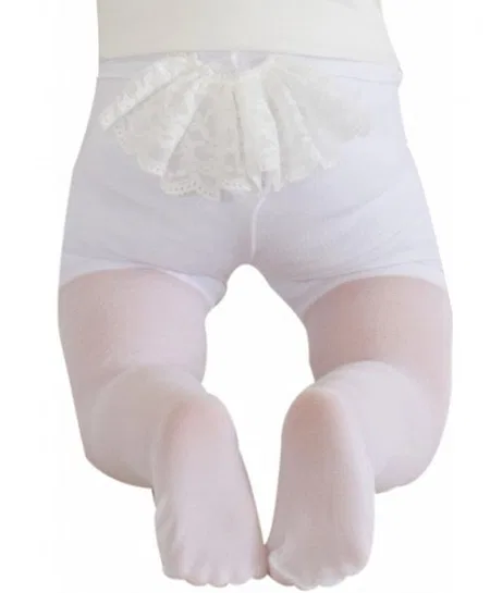 Beyaz Dantelli Bebek Külotlu Çorap Daymod 2145003 - Beyaz