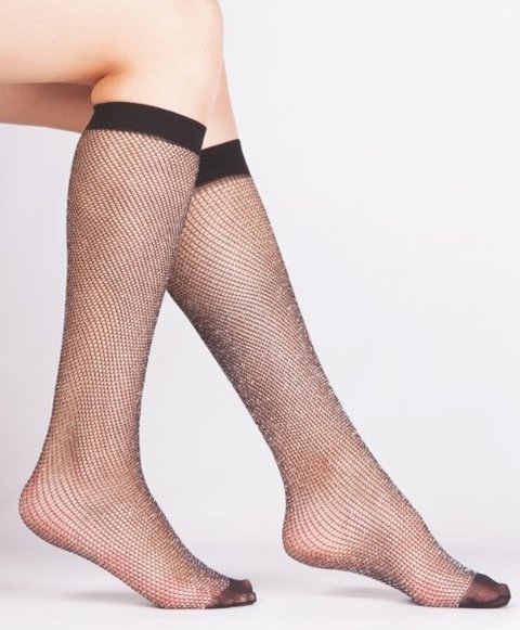 Simli File Tasarımlı Daymod Çocuk Dizaltı Çorap 2223004 - Siyah-Gümüş