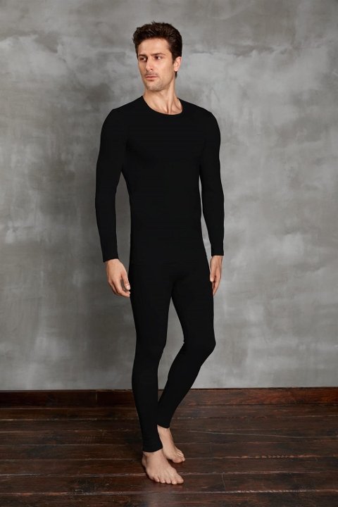 Fırçalı İç Yüzeyli Uzun Kollu T-Shirt Doreanse 2990 - Siyah