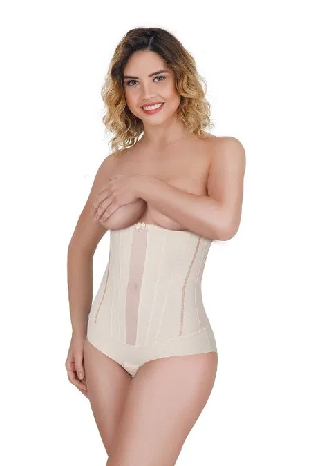 Dikişsiz Yüksek Bel Slip Body Siyah Emay 2886 - Ten