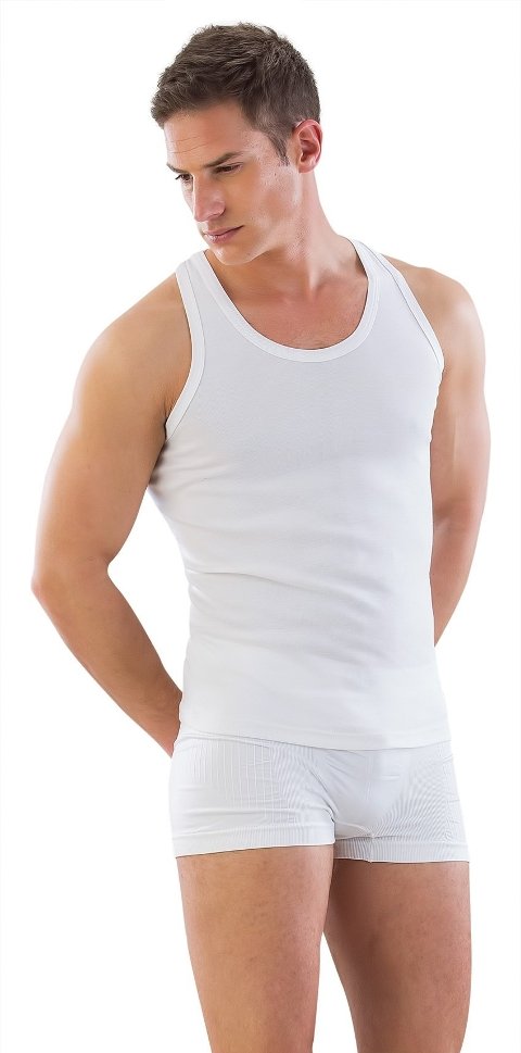 Ribana Yaka Pamuklu Erkek Atlet Emay 12320 - Beyaz