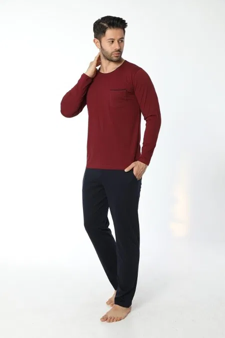 Bordo Uzun Kollu Pijama Takımı Öztaş 12052 - Bordo