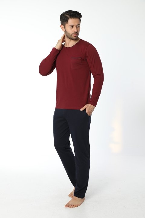 Bordo Uzun Kollu Pijama Takımı Öztaş 12052