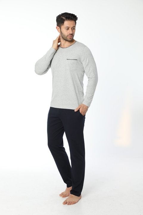 Gri Melanj Uzun Kollu Erkek Pijama Takımı Öztaş 12054