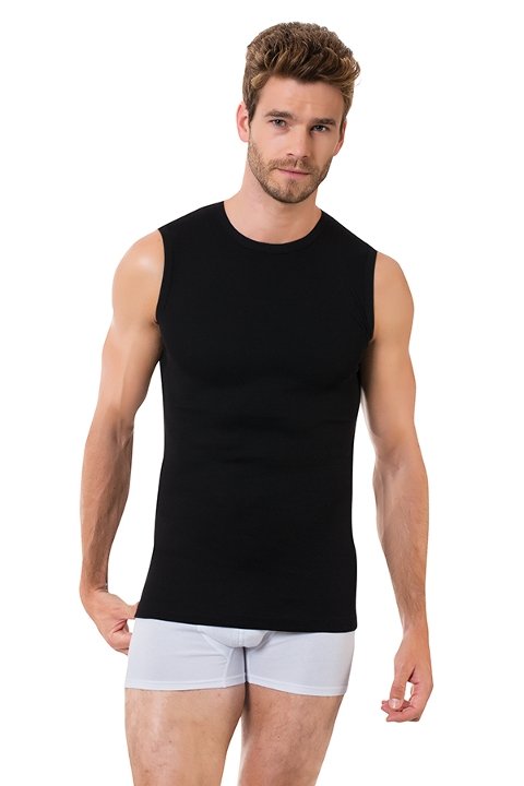 Ribana Kolsuz Sıfır Yaka Erkek Atlet Öztaş 1044 - Siyah