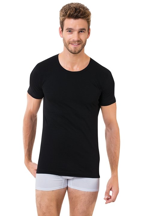 Pamuklu Siyah Bisiklet Yaka Erkek Atlet Öztaş 1005 - Siyah