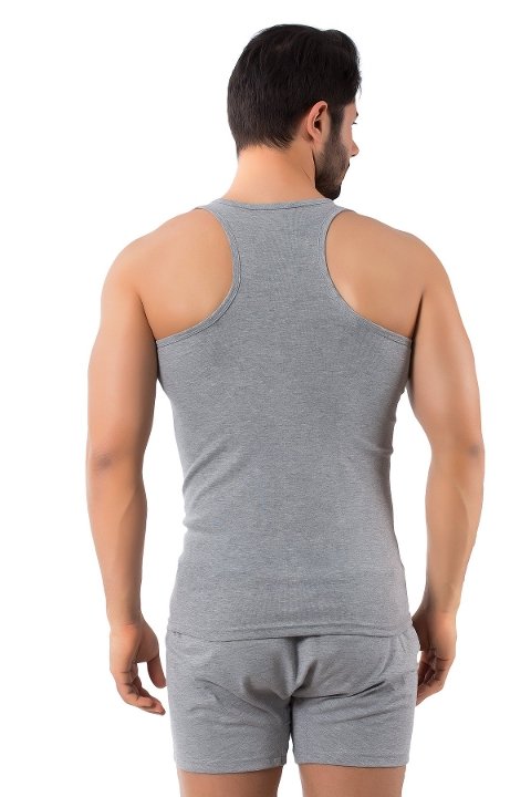 Pamuklu Kısa Kol Sporcu Atlet Lüx DRM 1008 - Gri