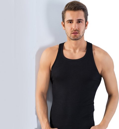 Pamuklu Kısa Kol Sporcu Atlet Lüx DRM 1008 - Siyah