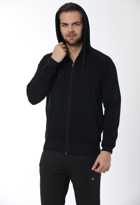 Kapşonlu Eşofman Takımı Penye Siyah Antrasit Öztaş 12501 - 2