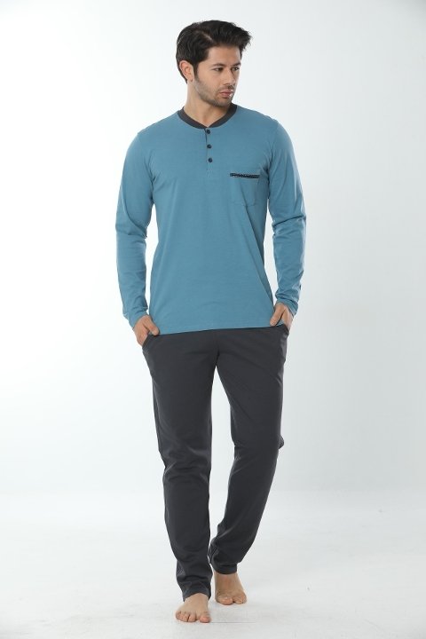 Uzun Kollu Mavi Lacivert Erkek Pijama Takımı Öztaş 12005