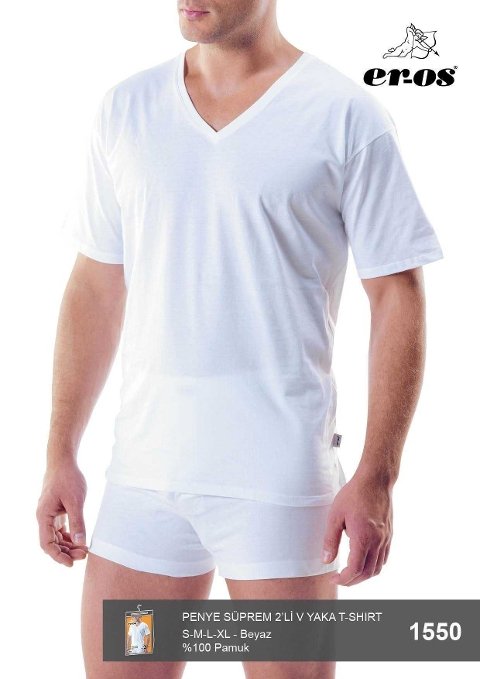 Eros Pamuklu Ribana V Yaka Kısa Kol Atlet Eros 1550 - Görsel 3