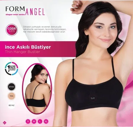 Balensiz Dantel Detaylı İnce Askılı Büstiyer Form Angel 5315 - Siyah
