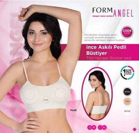 Dantel Detaylı İnce Askılı Pedli Büstiyer Form Angel 5316 - Ten