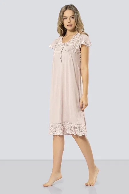 Yumuşak Viskon ve Polyester Kadın Gecelik Türen 3284 - Pudra