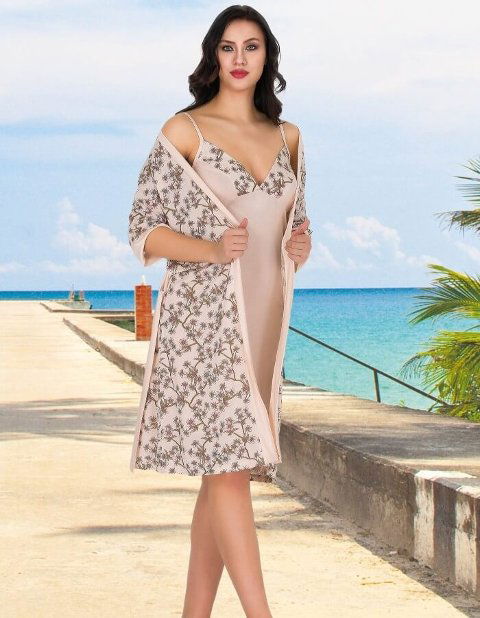 Çiçek Desenli Uzun Kuşaklı Sabahlık Takım Lady 557