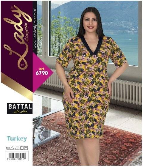Lady Nefes Alan Yumuşak Pamuklu Kadın Gecelik Lady 6790