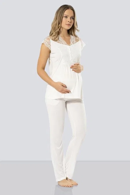 Esnek Bel ve Emzirme Açıklığı Hamile Pijama Takımı Türen 3294