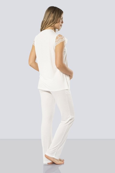 Esnek Bel ve Emzirme Açıklığı Hamile Pijama Takımı Türen 3294 - Krem