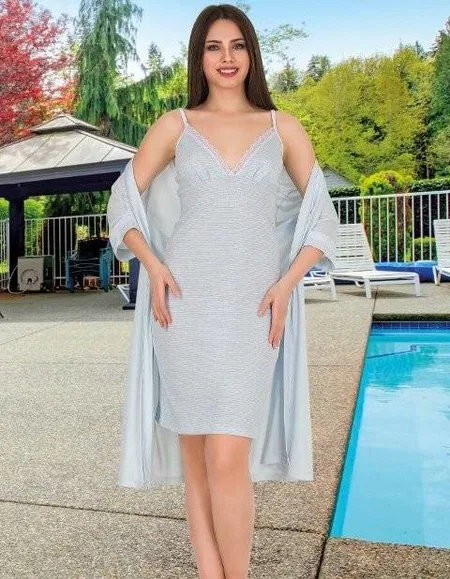 Uzun Kuşaklı Pamuklu Sabahlık Takımı Lady 568