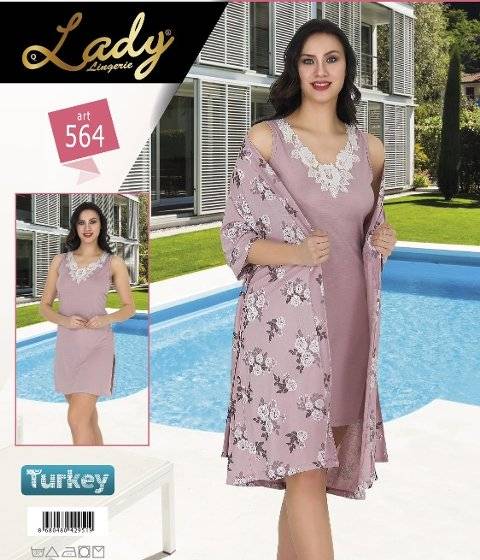 İp Askılı Penye Gecelikli Sabahlık 2'li Takım Lady 564 - Görsel