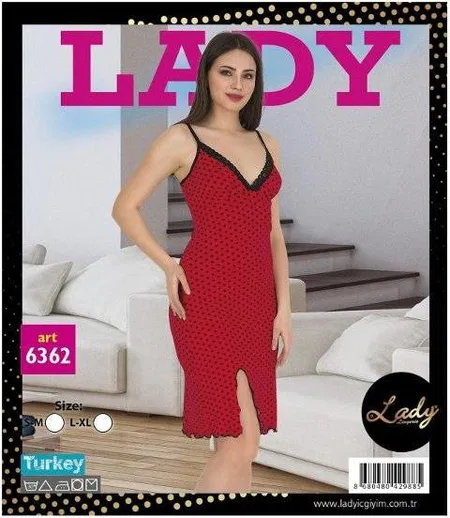Lady İp Askılı Bordo Tunik Kadın Pijama Takımı Lady 6362 - Görsel 2