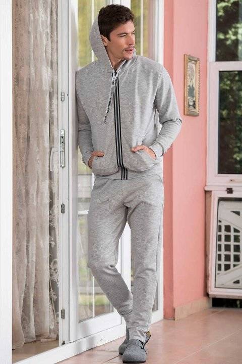 Yeni İnci Kapüşonlu 2'li Pamuklu Erkek Pijama Takımı Yeni İnci 720