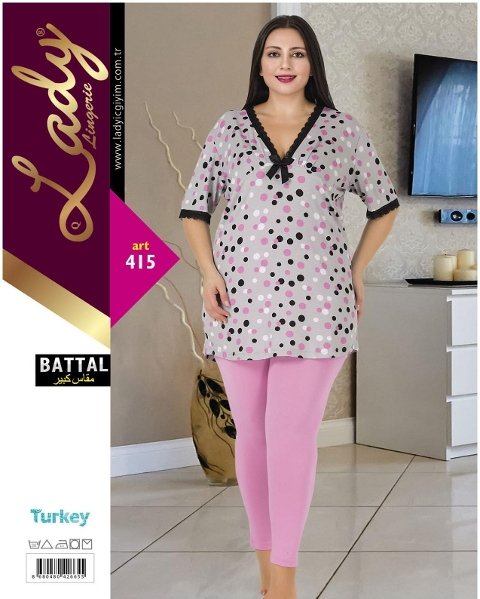 Lady Penye Likra Büyük Beden Pijama Takımı Lady 415 - Görsel 2