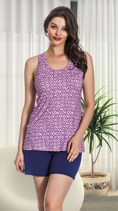 Lady Petek Desenli Kalın Askılı Pijama Takımı Lady 7381