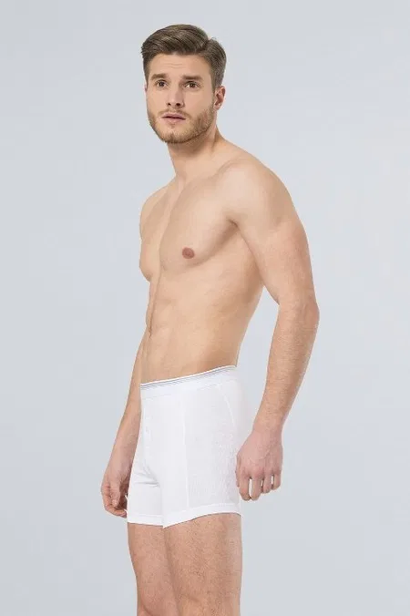 Likralı Pamuklu Düğmeli Boxer (2'li Paket) Türen 135 - Beyaz