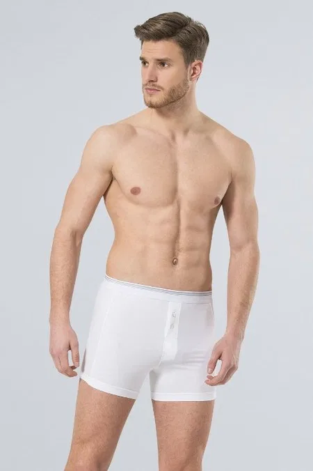 Likralı Pamuklu Düğmeli Boxer (2'li Paket) Türen 135 - Beyaz