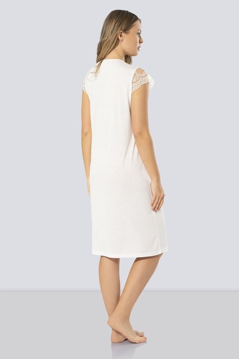 A Kesim Pamuklu Lohusa Hamile Gecelik Türen 3296 - Krem